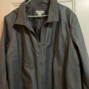 Jessica London Women's A-Line Zip Front Leather Jacket /Coat Gray Size 26